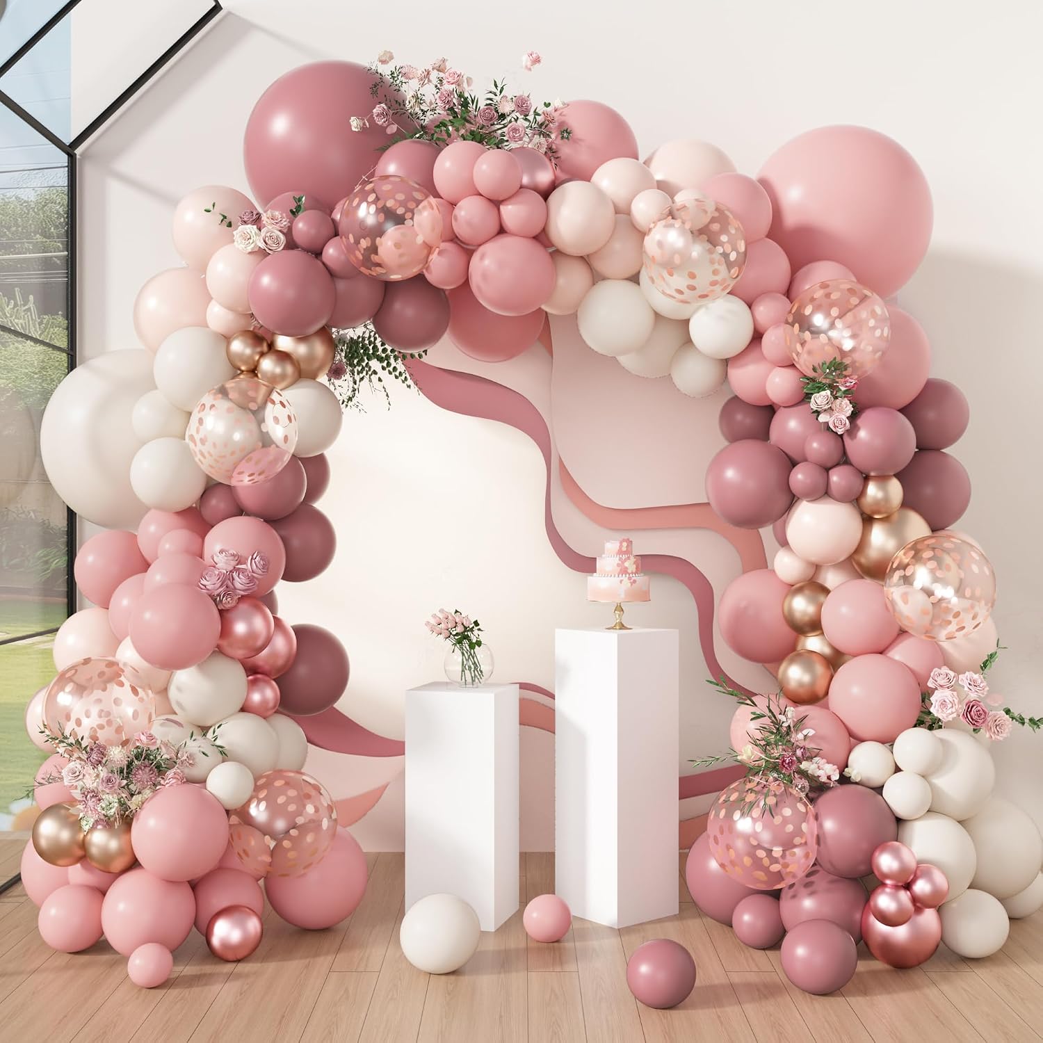 Welches ist der beliebte Stil des altrosa Ballonbogen-Sets?