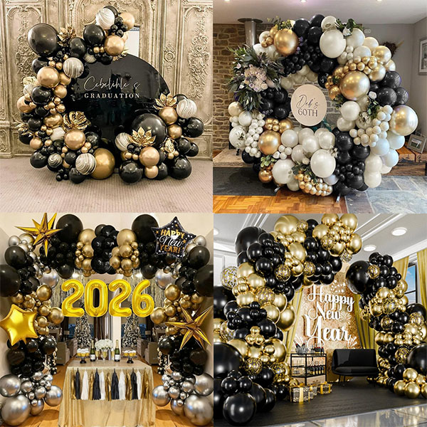 Schwarzes Goldballon Girlande Set