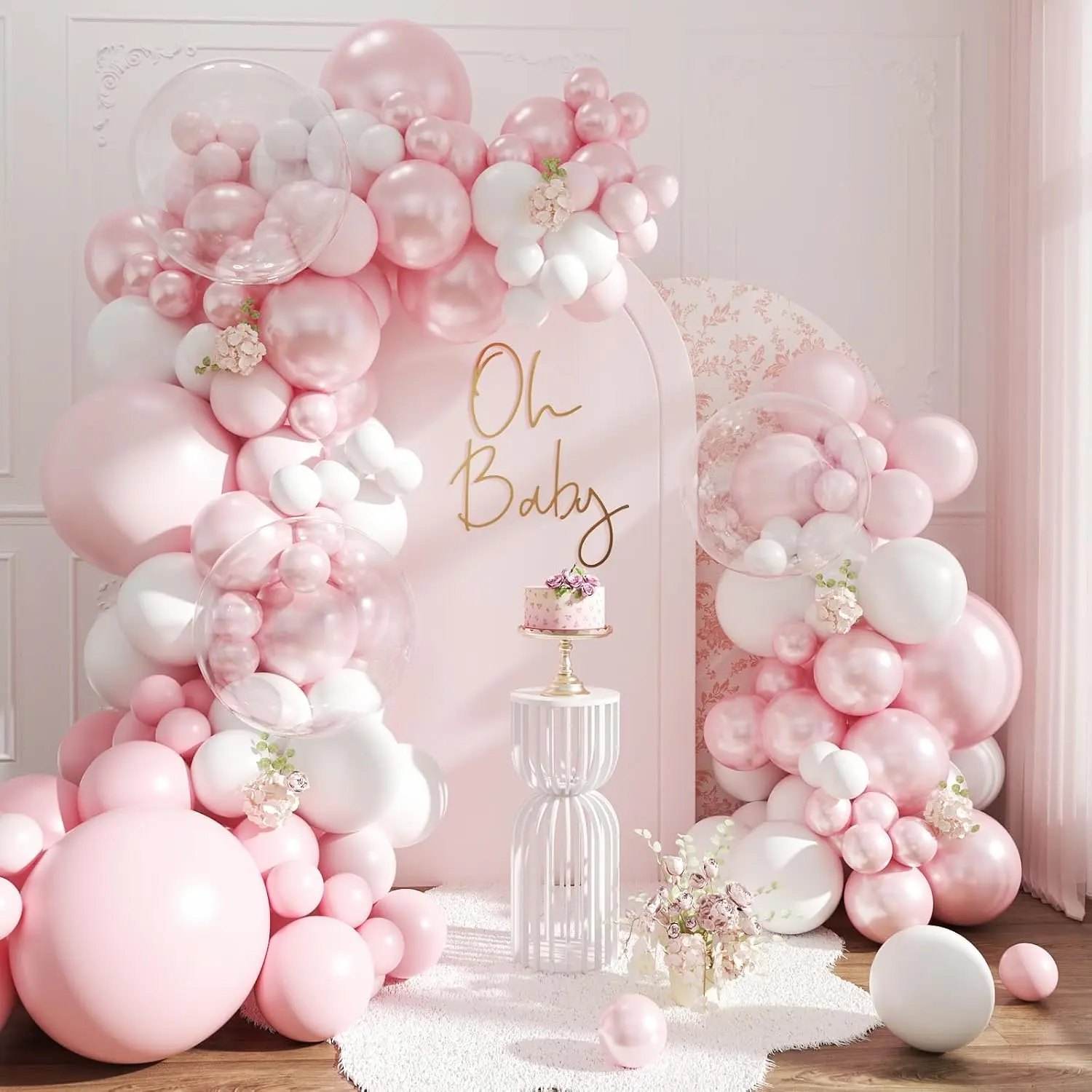 Ballonbogen-Set in Blush Pink und Weiß