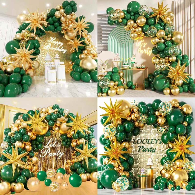 Grüner und goldener Ballonbogen