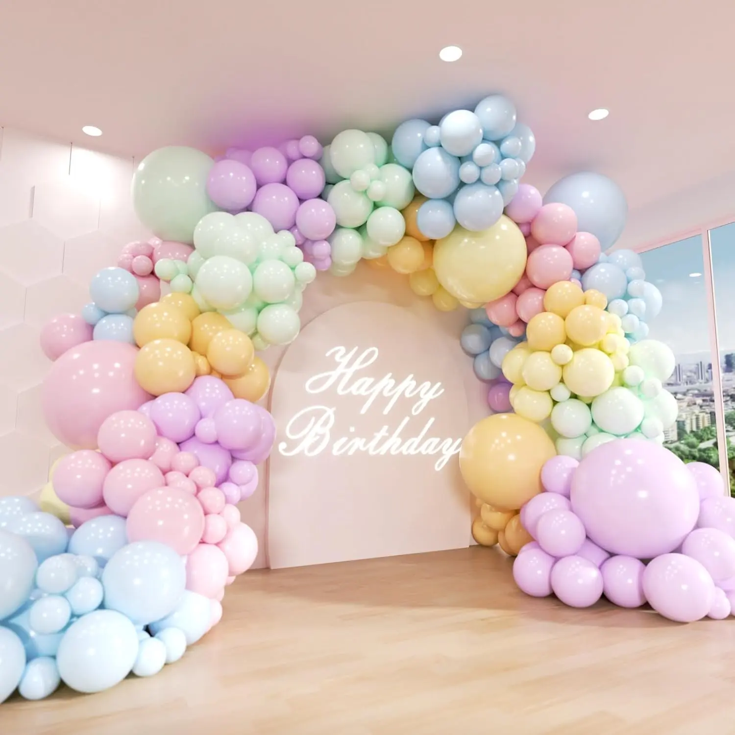 Pastellfarbener Ballonbogen